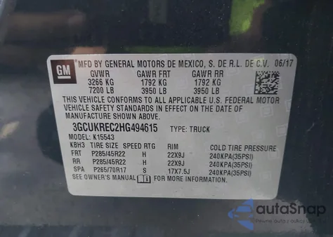 2017 Chevrolet Silverado K1500 Lt from USA, damaged, VIN 3GCUKREC2HG494615